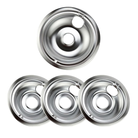 Purelux Electric Range Drip Pans Replacement Compatible with GE or Hotpoint Stove Chrome Finish 4 Pieces Pack Includes 1 Large 8-Inch and 3 Small 6-Inch