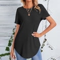 thumbnail image 2 of cfhntfmh Hauts Côtelés pour Femmes Manches Courtes T-Shirts Basiques Décontractés d'Été Col Rond Ourlet Incurvé, 2 of 7