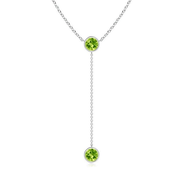 Angara Collier en Péridot Naturel - Collier Style Lariat en Péridot Rond Serti Clos 1,9 ct en Platine pour Femmes