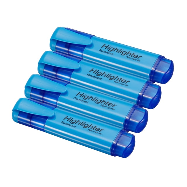 Unique Bargains Highlighter, Broad Point, Blue, 4 Pack