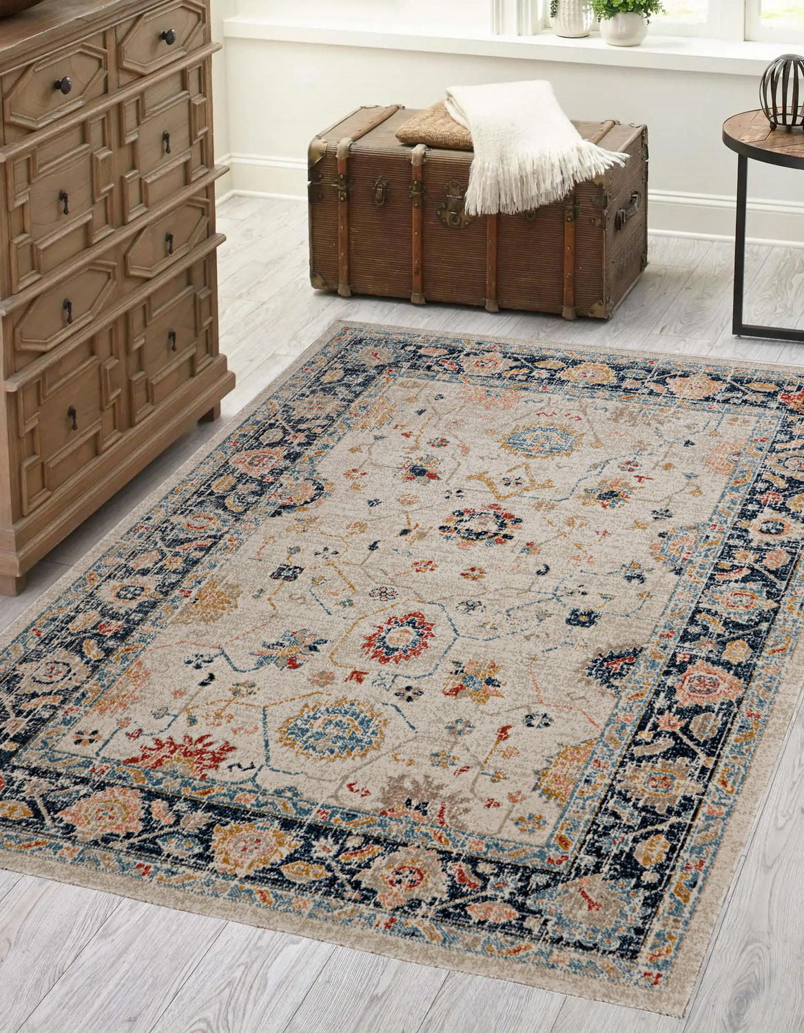 Tapis d'appoint Grand Zéro Leona ivoire & bleu de 3 pi x