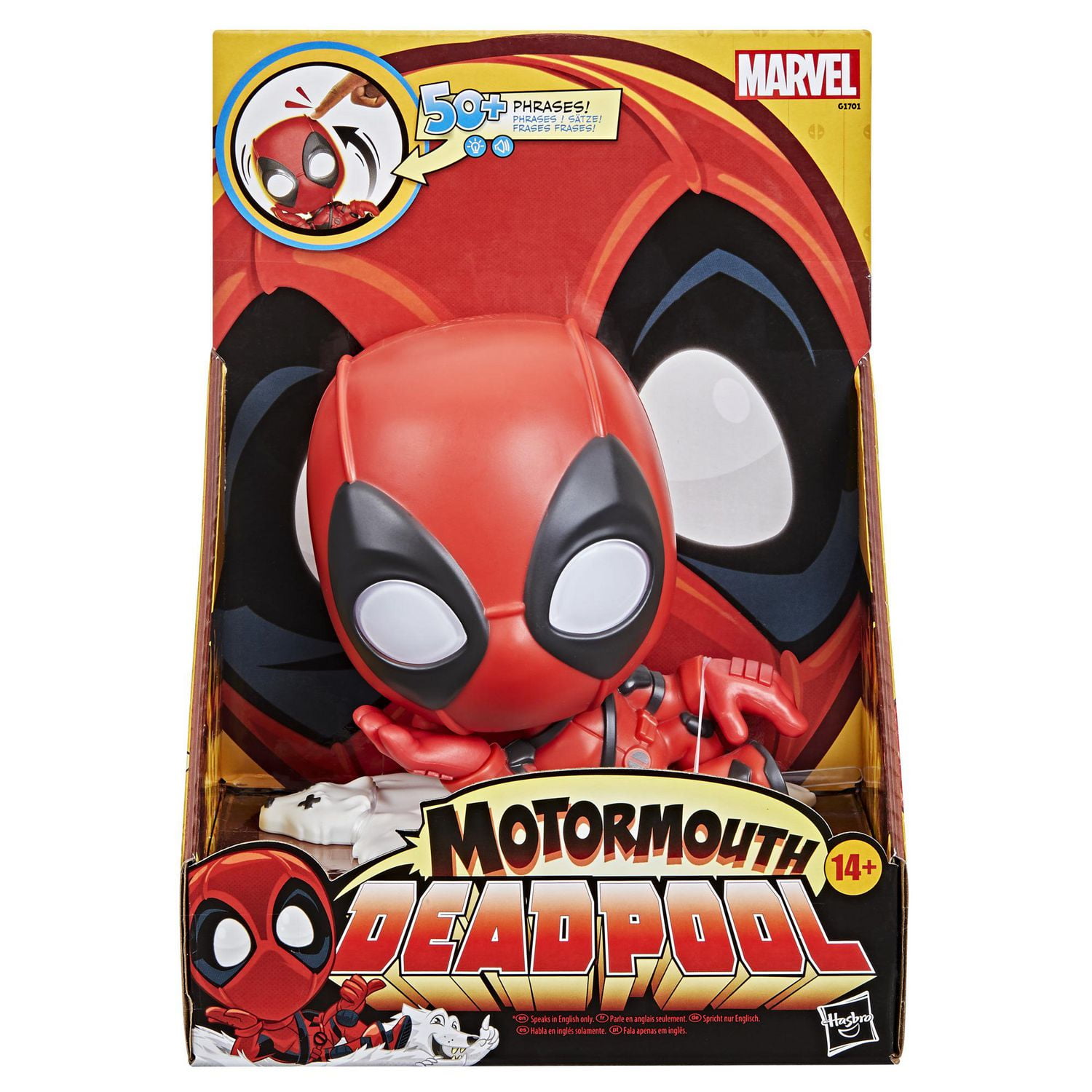 Marvel Motormouth Deadpool, jouet parlant électronique de 12,5 cm, sons, lumières et plus de 50 phrases, jouet de super-héros, dès 14 ans