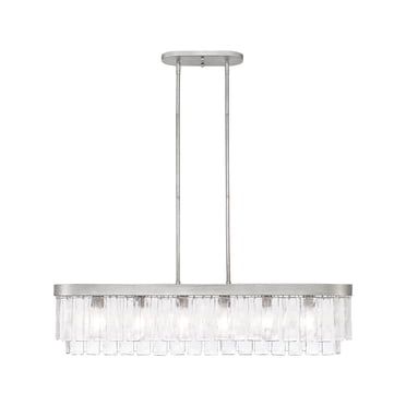 Ciara 6-Light Linear Pendant in Peruvian Silver with Hammered Water Glass