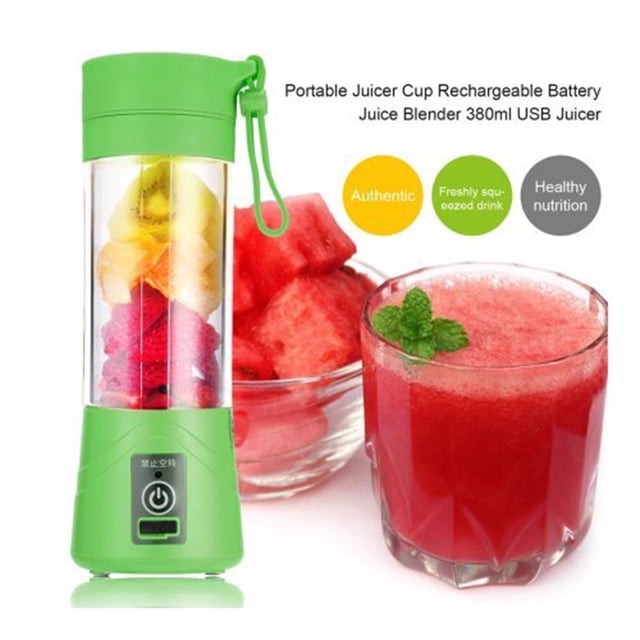 Mini Portable Blender USB Rechargeable Fruit Mixer Juicer 380mL Bottle (Green)