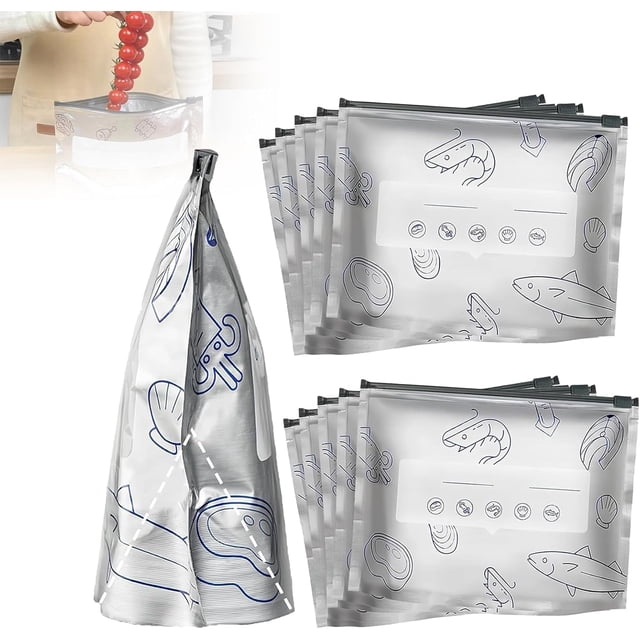 Sacs de Rangement Réutilisables en Papier D\'aluminium Refermables, 30 Pcs à Ouverture Autoportante avec Double Fermeture Éclair et Étiquettes, Bloque la Lumière pour une Fraîcheur Prolongée, Pochettes sous Vide pour Aliments, Légumes, Viande