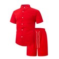 thumbnail image 3 of TIMIFIS Ensembles Courts 2 Pcs pour Hommes Rouges Chemises en Coton et Lin Manches Courtes Shorts de Plage Décontractés Tenues de Yoga d'Été Automne, 3 of 8