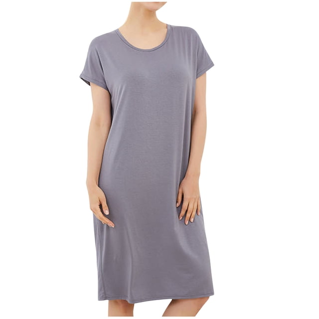 Besolor Chemises de Nuit Grande Taille pour Femmes Été Confortables à Manches Courtes Col Ras du Cou Vêtements de Nuit Chemises de Sommeil Robe de Nuit