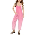 thumbnail image 1 of MIASHUI Combinaison pour Filles à Col en V Sans Manches, Décontractée, Pantalon Long, Rose, 9-10 Ans, 1 of 5