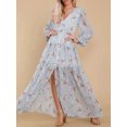 thumbnail image 2 of Faithtur Women's Flower Print Long Dress Ruffled Long Sleeve V-Neck Slit A-Line Flowy Dress for Beach, Party, 2 of 8