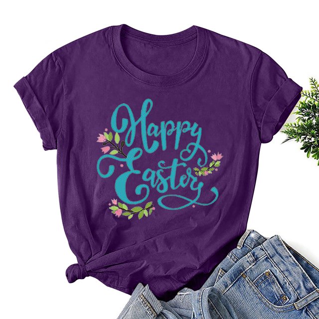 EGNMCR Easter Print Shirts For Women Graphique Tees For Women Shirts For Women Femmes Easter Imprimé Col Rond à Manches Courtes T-shirt Top en Vrac For Women sur l'Autorisation