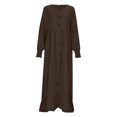 thumbnail image 5 of Kcodviy New Seasonal Muslim Linen Casual Summer Beach Dress Retro Casual Maxi Dress Dresses Summer Oversized Round Neck Ruffle Womens Midi Dress Hem Dress for Plus Sizes, 5 of 5