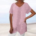 thumbnail image 2 of Timegard Tops for Women Cotton Linen V Neck Short Sleeve Irregularly Tee Casual Solid Color Lightweight, 2 of 6