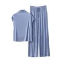 thumbnail image 2 of Weiqiqre Pajama Set for Women Ribbed Short Sleeve Tops Wide Leg Pants Comfy Pjs 2 Piece Lounge Sets Cute Outfits, 2 of 3