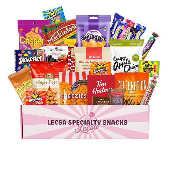 Canadian Snack Care Package - Snack Box with Cookies, Toffee, Sour Candy, Gummies, Crackers, and Many More, – Gift Basket of Delicious Sweets