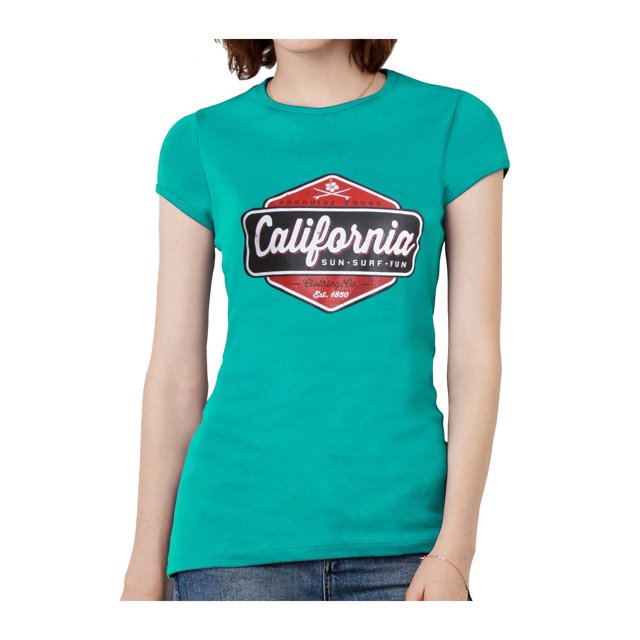 T-Shirt à Manches Courtes pour Femmes California Sun Surf Fun - Turquoise - Petit