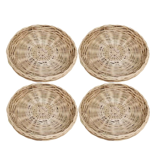 4 Pcs Paper Plate Holder 10 Inch Round Woven Plate Holder Reusable Paper Plate Holders For Picnic Party