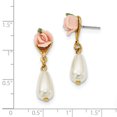 thumbnail image 2 of Gold-tone Porcelain Rose/Simulated Pearl Post Dangle Earrings BF169, 2 of 2
