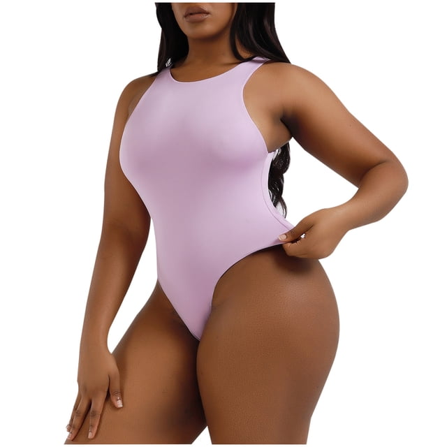 Yuyuzo Bodysuits for Women Belly Control Sleeveless Racerback Tank Top 1 Piece Crew Neck Rompers