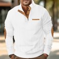 thumbnail image 2 of FAIWAD Mens Long Sleeve Pullover Tops Stand Collar Button Down Classic Color Block Plus Size Tops, 2 of 6