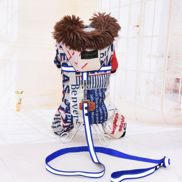 Winter Pet Clothes Thickened Warm Four-Legged Hoodie Down Jacket with Tow Rope for Small Dogs