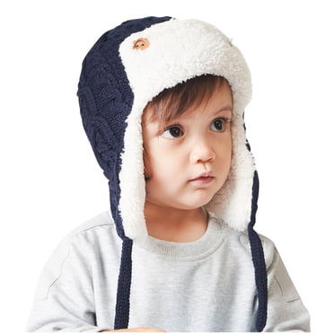 Pisexur Tuques d'Hiver pour Bébé avec Cache-Oreilles, Mode Garçons et Filles, Bonnet Chaud en Laine, Doux et Confortable, Tricot Torsadé, Mignon Bonnet en Molleton pour Tout-Petits 0-3 Ans