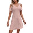 thumbnail image 2 of Fshaion Robe d'Été pour Femmes 2024 Grande Taille Col en V Dentelle Épaules Dénudées Ajustée Manches Courtes Robe Liquidation à Moins de 10!, 2 of 3