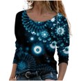 thumbnail image 1 of IROINID Offres T-Shirts à Manches Longues pour Femmes Détente Imprimé Col Rond T-Shirt Ample Blouse d'Automne Chandail Hauts, Bleu Ciel, 1 of 5
