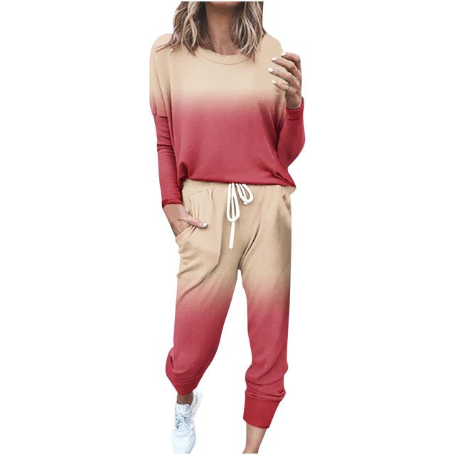 Yuyuzo Ensemble 2 Pcs Automne pour Femmes Patchwork Manches Longues et Pantalon Resserré Ensemble Détente