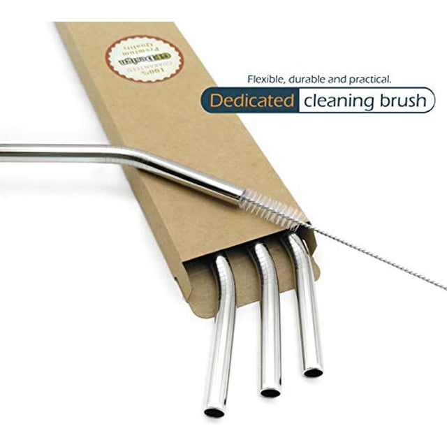 GFDesign Grandes Pailles à Boire Réutilisables 12 Pouces Extra Longues 9 mm Extra Larges SUS 304 Qualité Alimentaire Acier Inoxydable 18/8 - Ensemble de 4 avec 2 Brosses de Nettoyage - Courbées