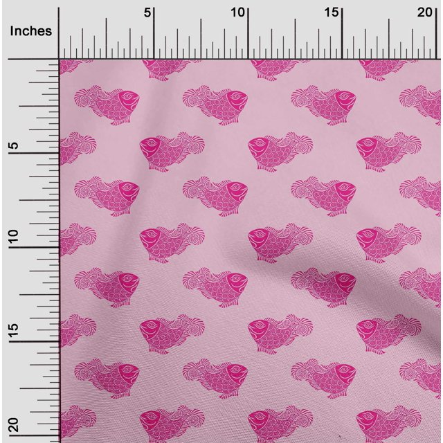 oneOone Silk Tabby Fabric Fish Block Print Fabric By Yard 42 Inch Wide