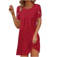thumbnail image 2 of Gspmoly Robes pour Femmes, Nouvelles Robes d'Été Décontractées pour Femmes à Col Rond, Couleur Unie, Coupe Ample, Poitrine Plissée, Manches Courtes, Robe Formelle pour Femmes, Offres des Fêtes, 2 of 5