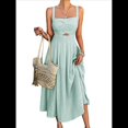 thumbnail image 2 of Womens Tie Front Button Down A-Line Dresses Summer Spaghetti Strap Midi Dress Floral Prints Green S, 2 of 6