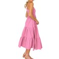 thumbnail image 2 of Femmes Robe Longue Swing Plissé Midi Parti Danse Plage Vacances Bureau Adolescence Mode Été Vêtements Rose L, 2 of 7
