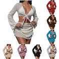 thumbnail image 1 of FRSASU Women's 4 Piece Swimsuit Fishnet Triangle Halter String Bikini Set with Cover up Top Skirt Split Swimsuit Set White S(S), 1 of 7
