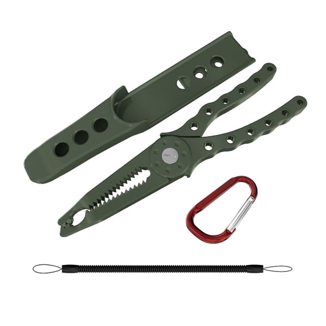 yeacher Multifunctional Green Fishing Pliers with Elastic Lanyard, PC Material Fish Gripper for Outdoor Angling, 245mm Foldable Design, Secure Fish Control Tool