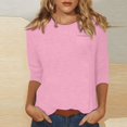 thumbnail image 2 of DENGDENG Hauts pour Femmes Manches 3/4 Col en V Coton Col Ras du Cou Coude T-Shirts Basiques Printemps Été Blouse Décontractée Affaires Chemises Trois Quarts Petite Chandail à Enfiler avec Poche Rose P, 2 of 9