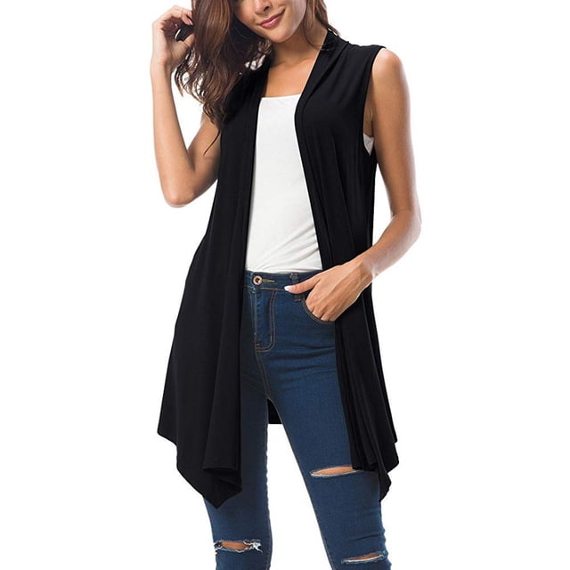 Sleeveless Cardigan Women Summer Lightweight Open Front Soft Draped Long Duster Vest Asymmetric Hem