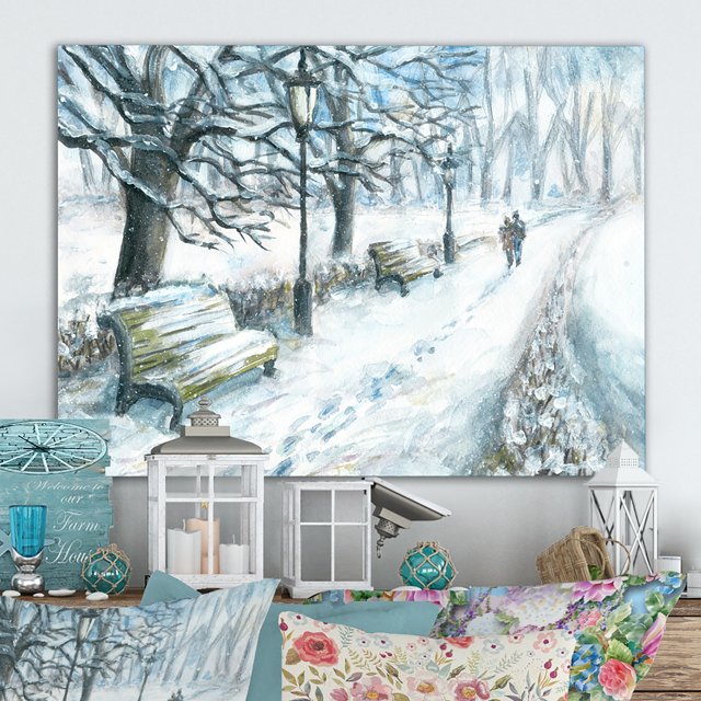 Designart Winter Park At Christmas Traditional Canvas Wall Art