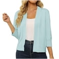 thumbnail image 1 of Pitauce Cardigan Court pour Femmes à Manches 3/4, Ouvert à l'Avant, Boléro Léger en Tricot, Shrug Cardigan, 1 of 5