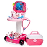 Best Choice Products Play Doctor Kit for Kids, Pretend Medical Station Set with Carrying Case, Mobile Cart - Pink
