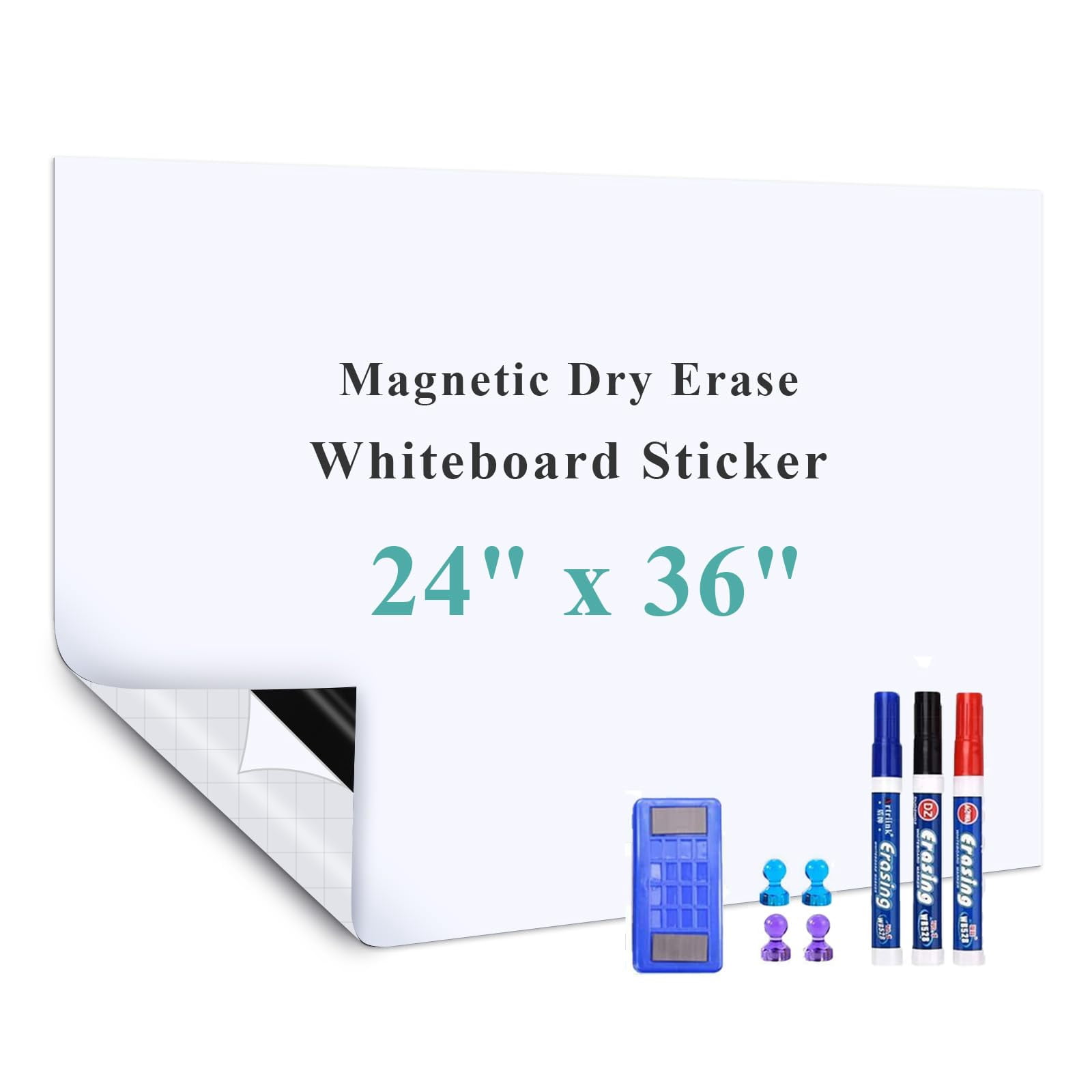 Warasee White Board Adhesive Contact Paper, 24" x 36" Stick on Magnetic Whiteboard Roll, Dry Erase Board for Wall, Easy to Write and Clean Magnetic Board for Kids, Offic