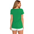 thumbnail image 2 of New Womens Four Leaf Clover Print Tops Short Sleeve V Neck Tee T Shirt Printed Side Split Tunic, 2 of 2