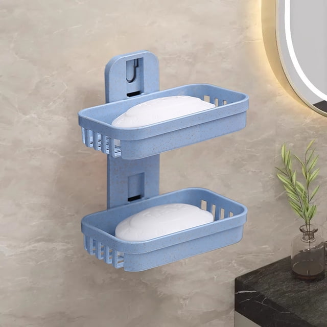 Adhesive Wall Mounted Storage Rack | Multipurpose Soap Holder & Organizer for Kitchen, Bathroom, or Shower | Strong Sticker Shelf for Home Organization | Space Saving No Drill Installation