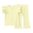 thumbnail image 1 of FAIWAD Toddler Girls Clothes Summer Outfits Rib Ruffle Short Sleeve T-Shirts and Pants Kids 2 Piece Outfits, 1 of 8