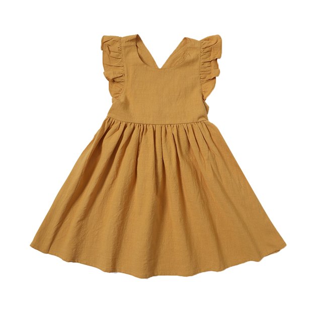 WEAIXIMIUNG Robes Athlétiques avec Manches Enfants Filles Tout-Petits Lin Uni à Volants Nœud Sans Manches Robes