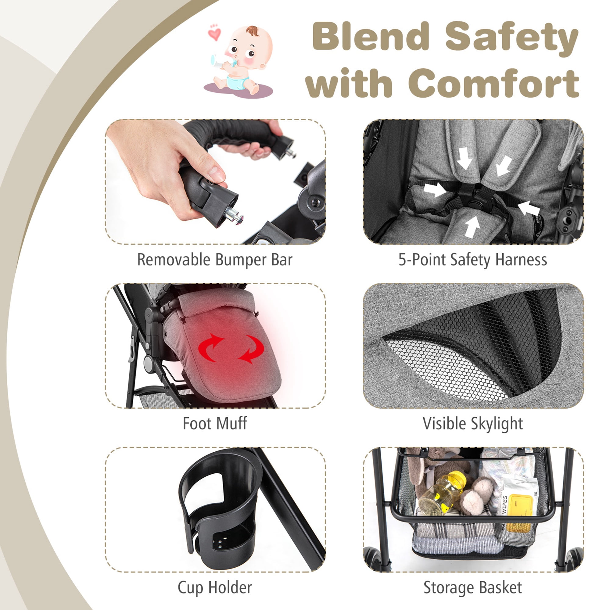 Babyjoy 2 in 1 Foldable Baby Stroller Kids Travel Newborn Infant