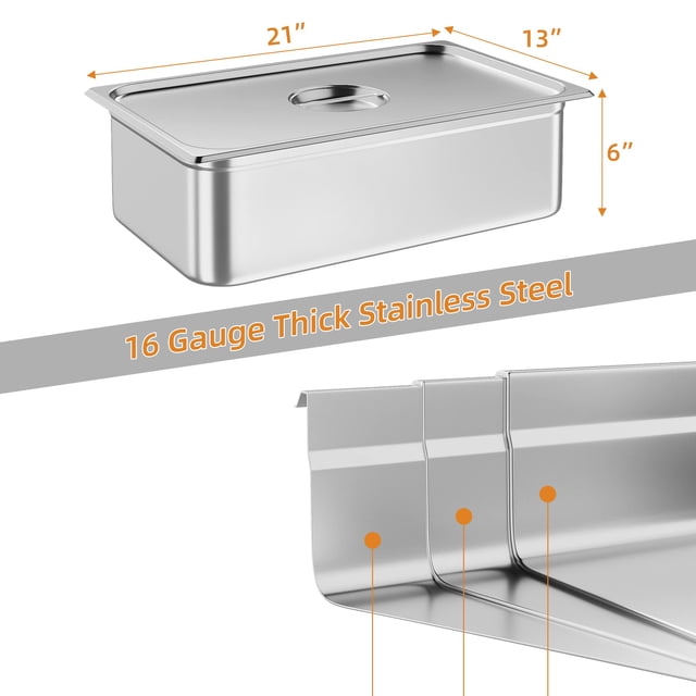 BeesClover Hotel Pan, Stainless Steel Commercial Steam Table Pan for Food Storage & Buffet Service, Durable and Easy to Clean