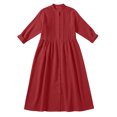 thumbnail image 4 of Robes Maxi Décontractées pour Femmes Robes Maxi en Coton et Lin pour Femmes, Robe Tunique à Boutons Col Ras du Cou Manches Longues Plissée Ligne a Fluide Longues Robes Rouge G, 4 of 9