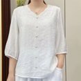 thumbnail image 2 of Pisexur Haut à Manches Courtes à Col Rond Brodé Rétro à la Mode pour Femmes, Hauts pour Femmes, Blouses Habillées Décontractées, Hauts pour Femmes Blanc, 2TG, 2 of 3