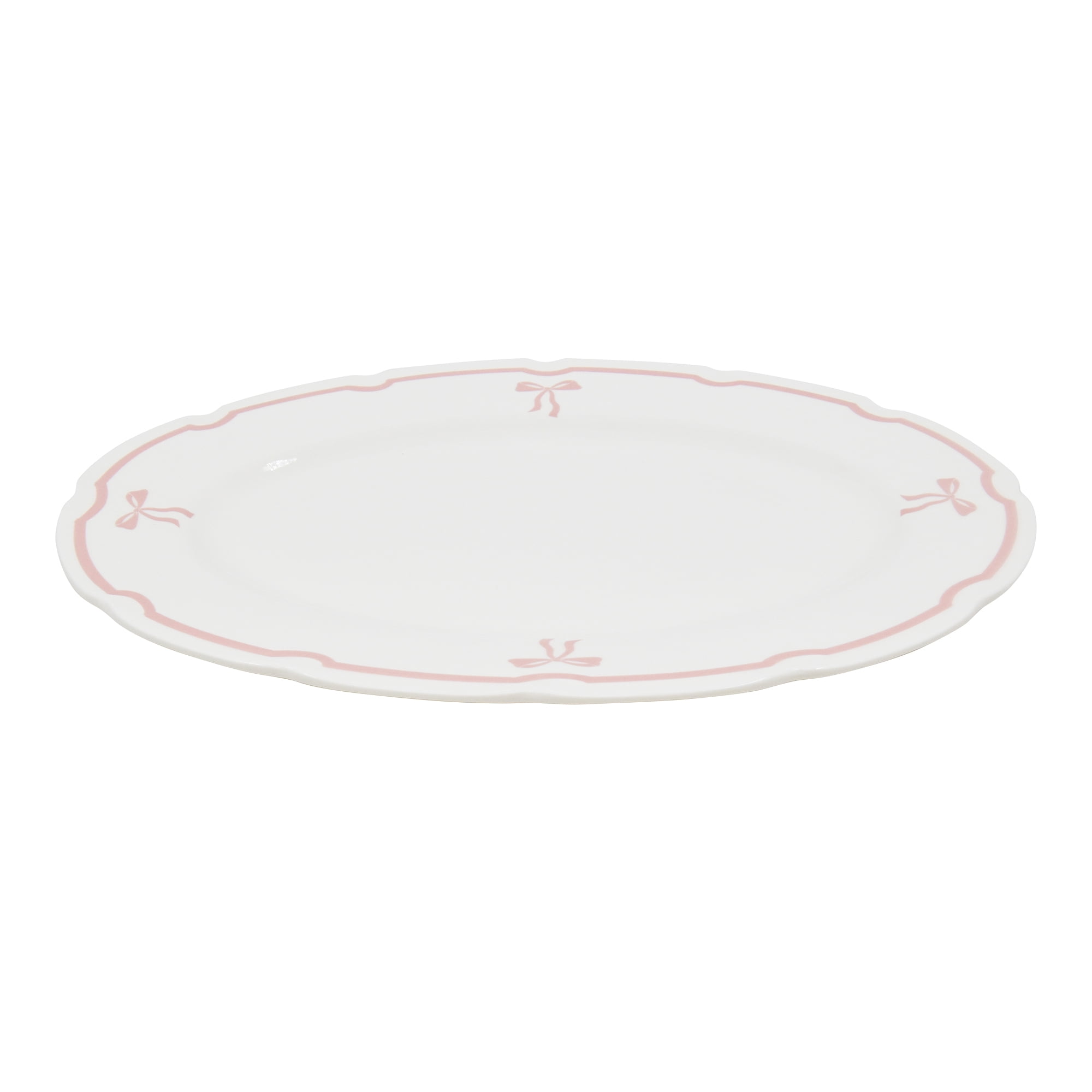 Holiday Time Maison De Noel CollectionPlat de service ovale de Noël avec nœuds en ruban rose, 13,5 x 9,7 po, en grès, 1 pièce